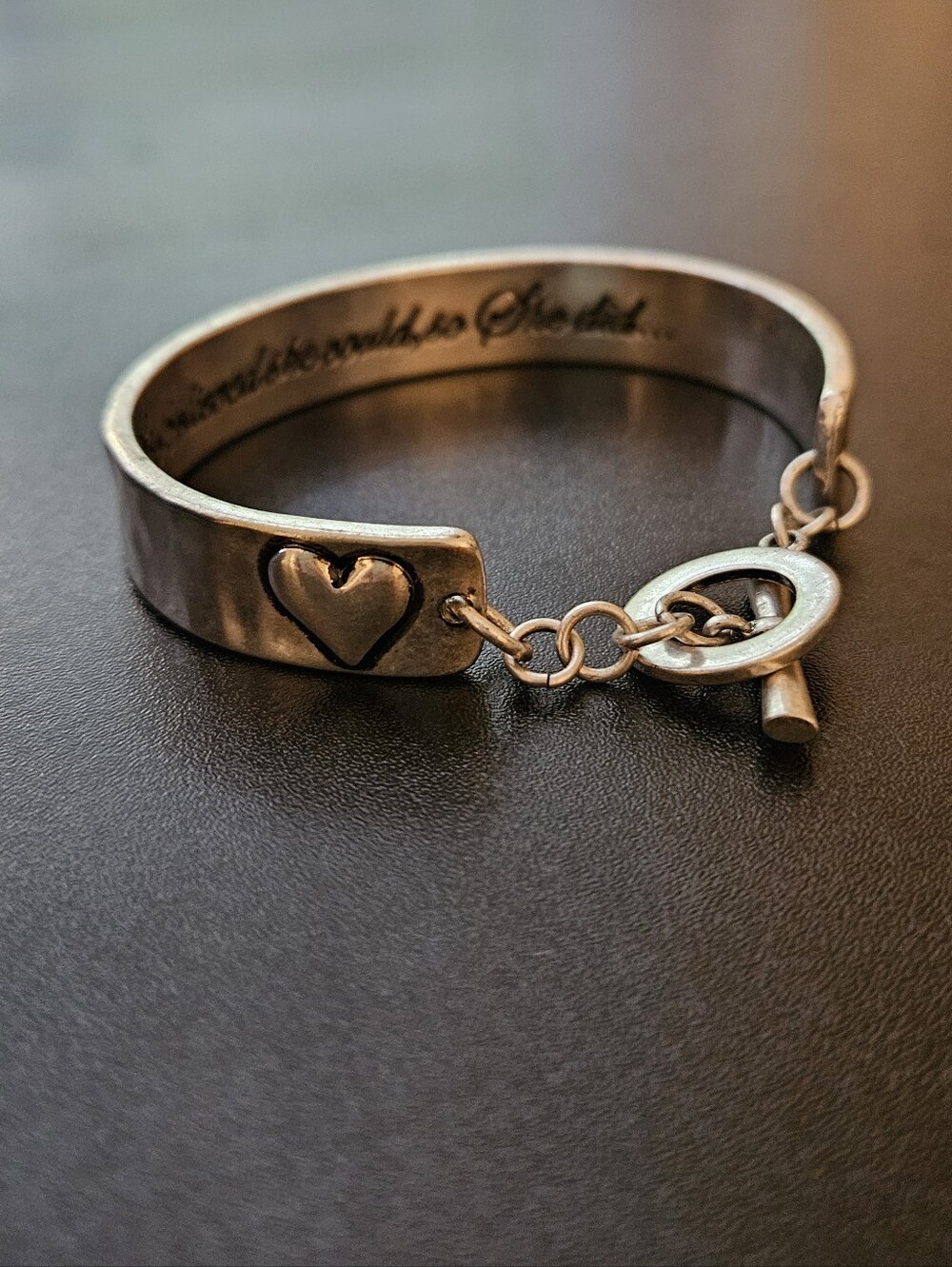 Premier Designs Hammered Cuff Bracelet Heart Charm T Close Inspirational Quote